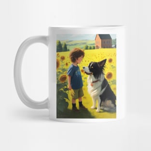 child hanging out with a dog. Mug